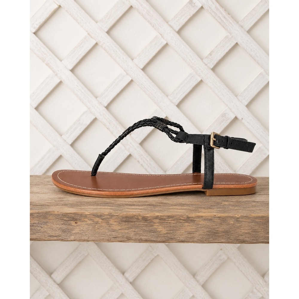 Lauren Ralph Lauren Braided Leather Thong Sandals Black‎ 9.5B